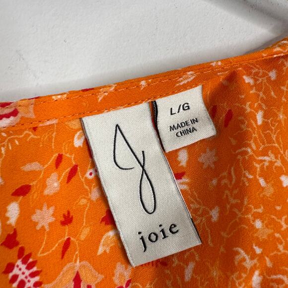 Joie Orange Cropped Tie Button Front Half Sleeve Floral Blouse - Picture 5 of 7